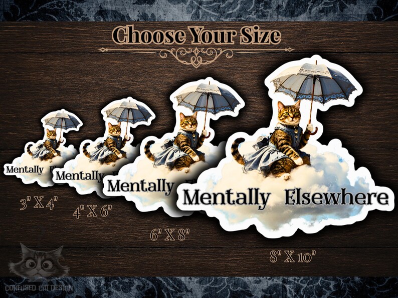 Victorian Cat Riding a Cloud Sticker - Mentally Elsewhere, Peculiar Transportation Society Cat Art image 5