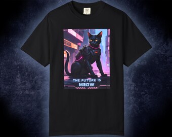未来はニャー！サイバーパンク猫Tシャツ