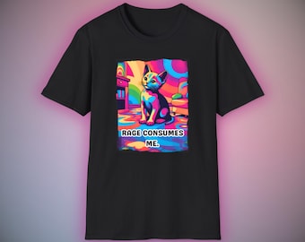 Camiseta "A Raiva Me Consome" com Estampa de Gato, Camiseta Colorida que Representa o Caos Emocional Excessivo