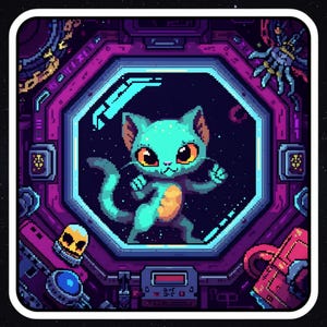 Alien Pixel Space Cat Vinyl Decal, Retro Pixel Gamer Sticker