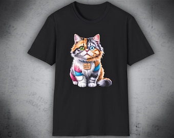 Project Meow Patchwork Cat T-Shirt, Whimsical Graphic Tee, Cat Lover Gift