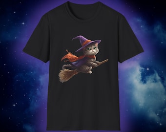 Whimsical Witch Cat T-Shirt, Fantasy Cat Tee, Witchy Apparel