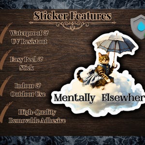 Victorian Cat Riding a Cloud Sticker - Mentally Elsewhere, Peculiar Transportation Society Cat Art image 3