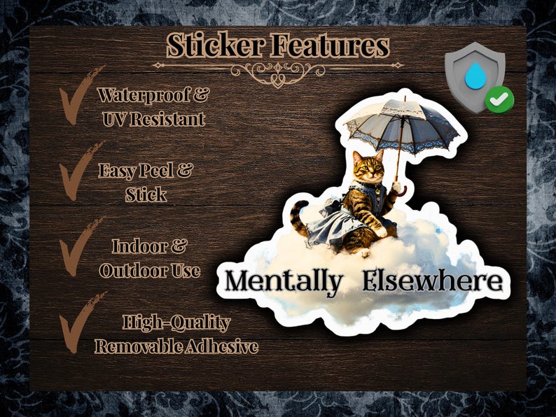Victorian Cat Riding a Cloud Sticker - Mentally Elsewhere, Peculiar Transportation Society Cat Art image 3