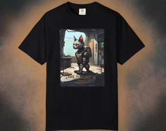 未来はニャー！サイバーパンク ロボット猫 Tシャツ