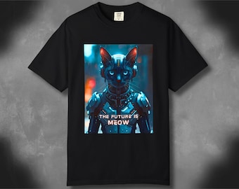 未来はニャー！サイバーパンク猫Tシャツ