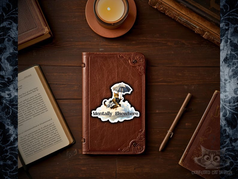 Victorian Cat Riding a Cloud Sticker - Mentally Elsewhere, Peculiar Transportation Society Cat Art image 2