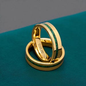 Malachite Tungsten Ring - Green Stone Engagement Ring - Unique Gold Wedding Ring - Statement Ring - Anniversary Gift - Gift for him
