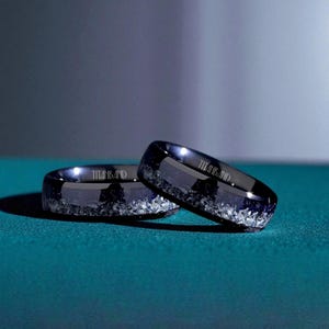 Orion Nebula Engraved Tungsten Wedding Band Set: Galaxy Couple Rings