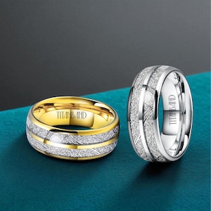 Silber & Gold Meteorit Ring - 8 mm Band - Herrenringe - Männerringe - Hochzeitsgeschenk für Ihn - Unisex Ring