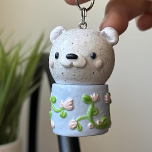 Hidden Storage Keychain Blue Pot Bear | Handmade Stash Container  | Cute, Kawaii, Functional