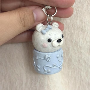 Hidden Storage Keychain Blue Bow Pot Bear | Handmade Stash Container  | Cute, Kawaii, Functional