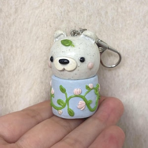 Hidden Storage Keychain Leaf Pot Bear | Handmade Stash Container  | Cute, Kawaii, Functional