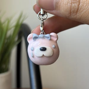 Creepy Cute Kawaii Bear Keychain – Pink Bandage Bow | Yami Kawaii Charm | Menhera