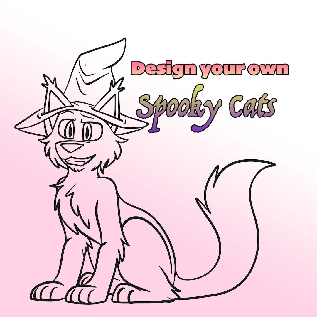 Design Your Own Spooky Cats 3 Downloadable Halloween Coloring Sheets Etsy