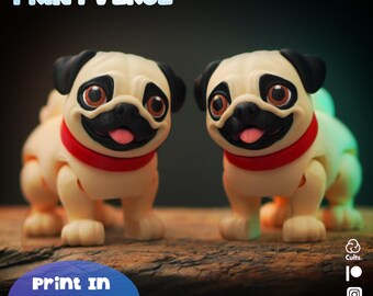 Flexy Pug Dog STL Print In Place