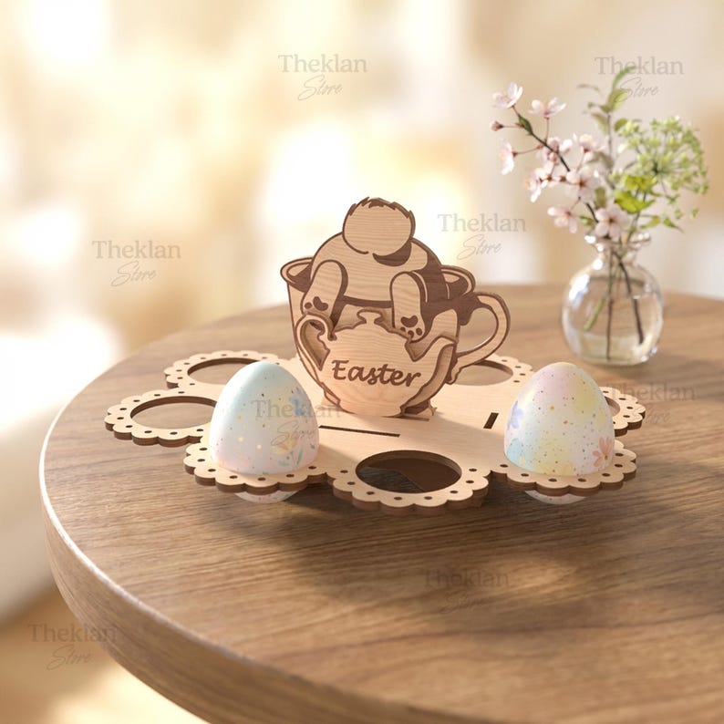 Easter Egg Holder Laser Cut SVG Bundle, Bunny Chick Wooden Tray, Spring ...