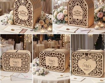 Wedding Card Box SVG, Living Hinge Laser Cut File, Wood Money Box (Digital Download)