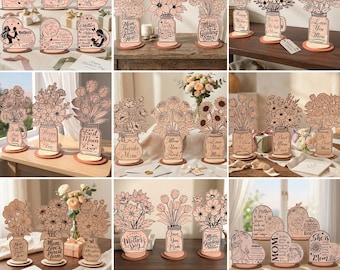 Mother's Day Flower Vase SVG Bundle, Engraved Wood Sign, LED Night Light Files