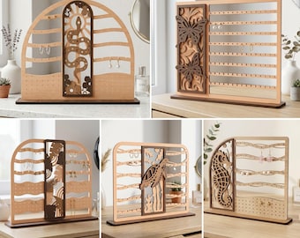 Layered Wood Jewelry Stand SVG Bundle, Nature Boho Earring Organizer (Digital Download)