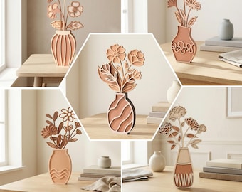 Layered Flower Vase SVG Bundle, Wooden Floral Decor Laser Cut Files (Digital Download)