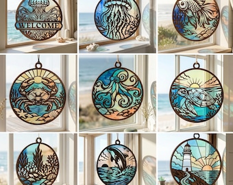 Coastal Suncatcher SVG Bundle, Sea Life Laser Cut Files (Digital Download)