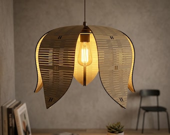 Tulip Pendant Light SVG, Wooden Laser Cut Lamp Shade, Boho Ceiling Lighting (Digital Download)