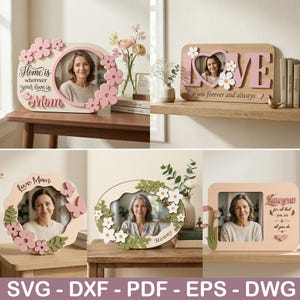 Mother's Day Layered Photo Frame SVG Bundle, Floral Laser Cut File (Digital Download)