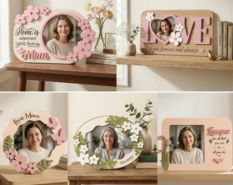 Mother's Day Layered Photo Frame SVG Bundle, Floral Laser Cut File (Digital Download)