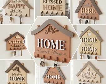 Laser Cut House Key Holder SVG Bundle, Wall Key Rack (Digital Download)