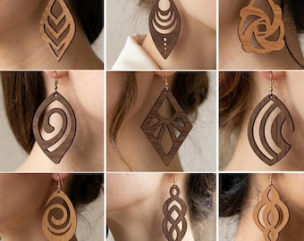 Modern Wood Earring SVG Bundle, Abstract Geometric Laser Cut File (Digital Download)