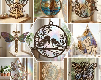 Suncatcher SVG Bundle, Laser Cut Files, Butterfly, Bee, Fairy, Coastal Designs (Digital Download)