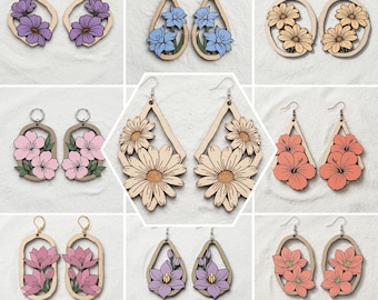 Floral Earrings SVG Bundle, Laser Cut Wooden Jewelry File (Digital Download)