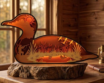 Duck Hunting Scene Multilayer Laser Cut SVG, Rustic Man Cave Decor (Digital Download)