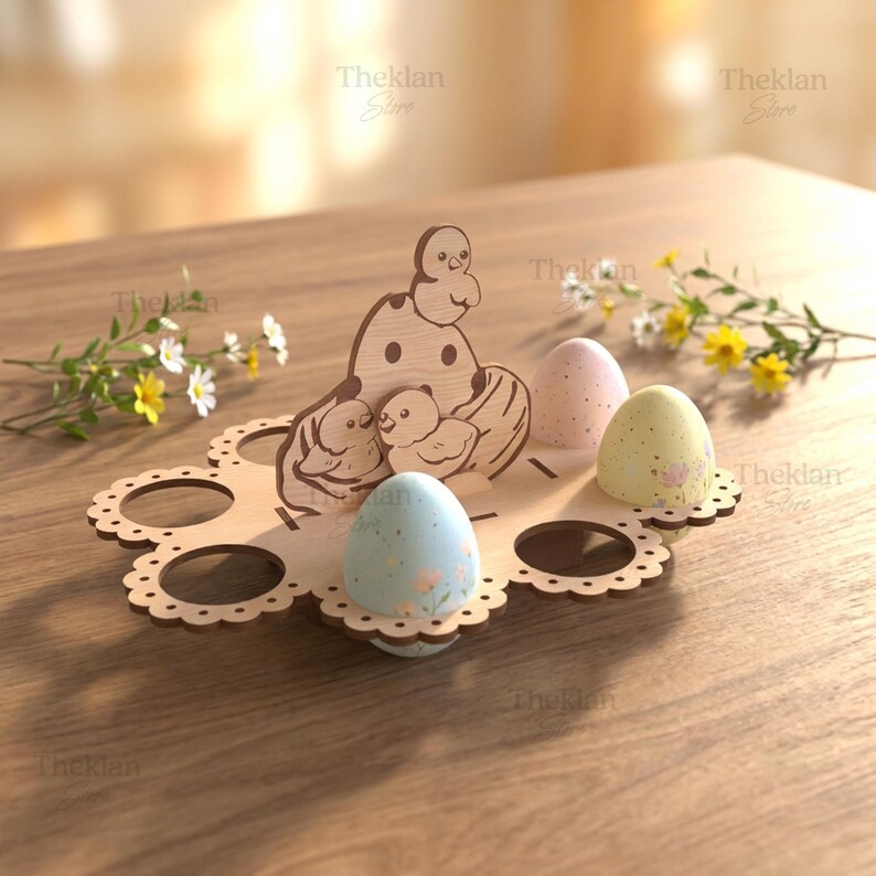 Easter Egg Holder Laser Cut SVG Bundle, Bunny Chick Wooden Tray, Spring ...