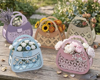 Laser Cut Purse Box SVG, Handbag Gift Box Template, Floral Basket (Digital Download)