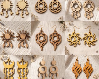 Celestial Earring SVG Bundle, Boho Sun Moon Star Laser Cut File (Digital Download)
