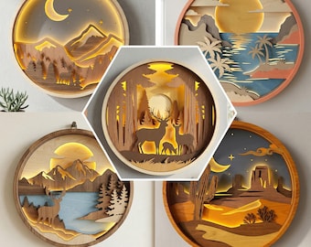 Layered Landscape Shadow Box SVG Bundle, LED Light Box Files (Digital Download)