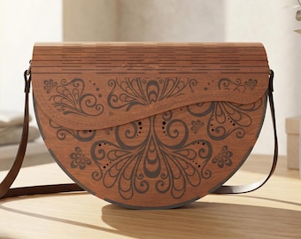 Wooden Purse SVG, Floral Laser Cut Handbag File (Digital Download)