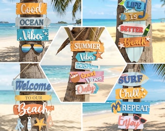 Beach Sign SVG Bundle, Summer Coastal Door Hanger Files (Digital Download)