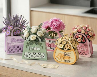 Mother's Day Flower Basket SVG, Mom Gift Box Laser Cut Files (Digital Download)