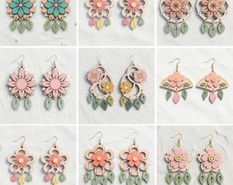 Boho Floral Layered Earrings SVG Bundle, Laser Cut Dangle Jewelry Files