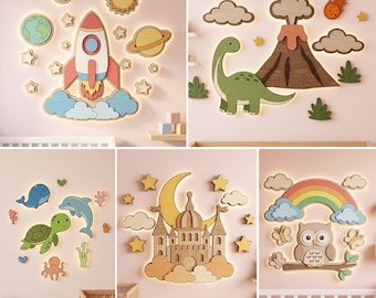 Layered Wood Nursery Wall Art SVG Bundle, Laser Cut Night Light Files (Digital Download)