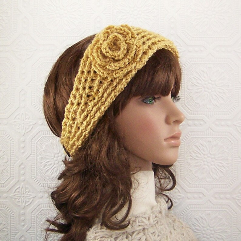 women/'s accessories ear warmer maize Crochet headband ready to ship honey gold color headwrap Sandy Coastal Designs mustard