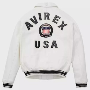 AVIREX USA Edition Icon Jacket In Snow White Color, Military Bomber Jacket, Men&#39;s Bomber Jacket,Original Leather Jacket For Him,Gift For Him