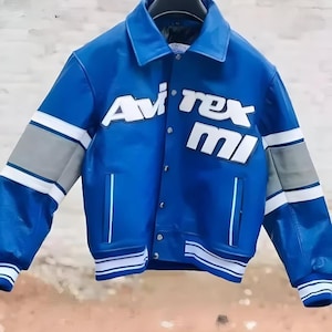 AVIREX USA Edition Jacket In Blue Color, Military Bomber Jacket, Men&#39;s Bomber Jacket, Original Leather Jacket For Husband, Gift For Him/Her