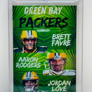 Green Bay Packers Quarterback Trio CUSTOM Sports Card ~ Brett Favre, Aaron Rodgers, & Jordan Love ~ NFL ~