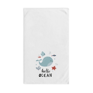 Ocean Breeze Hand Towel, Whale- Kitchen Towel, Nautical Decor, Beach House Gift, Fun Bathroom Accessory, Hello Ocean Towel