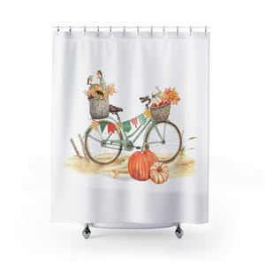 Autumn Bicycle Shower Curtain with Harvest Design, Fall Decor, Bathroom Accessory, Cozy Home Vibes, Seasonal Gift