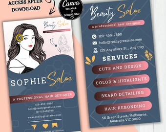Friseur Visitenkarte Vorlage - Bearbeitbare Canva Beauty Salon Branding Card (Digitaler Download)